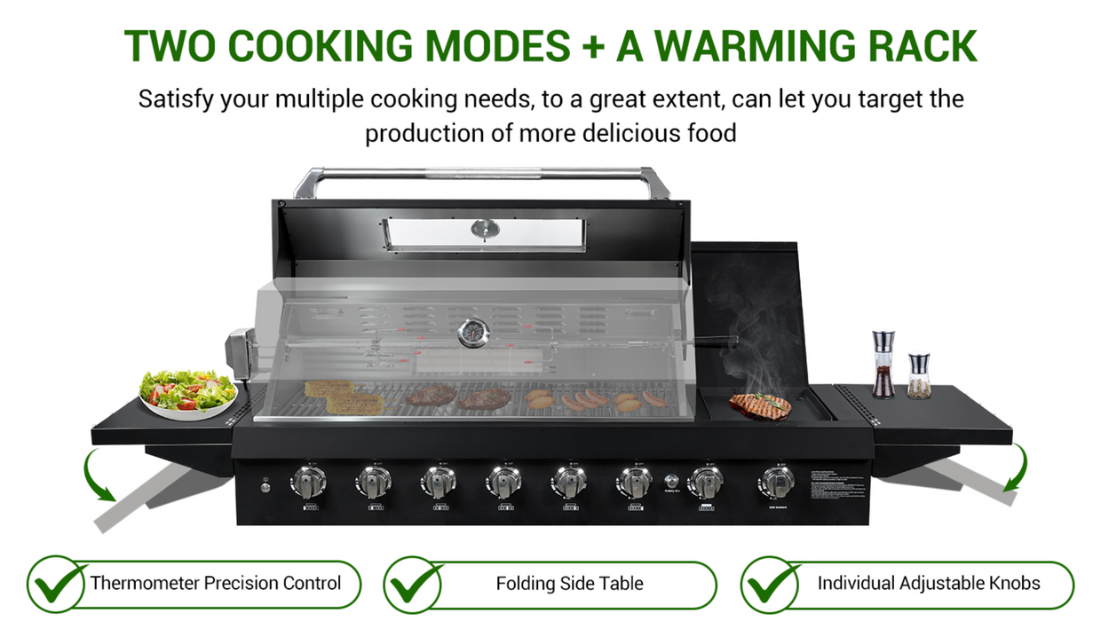 شواية غاز 6 شعلات من الفولاذ المقاوم للصدأ بقوة 99,000 BTU للاحترافية