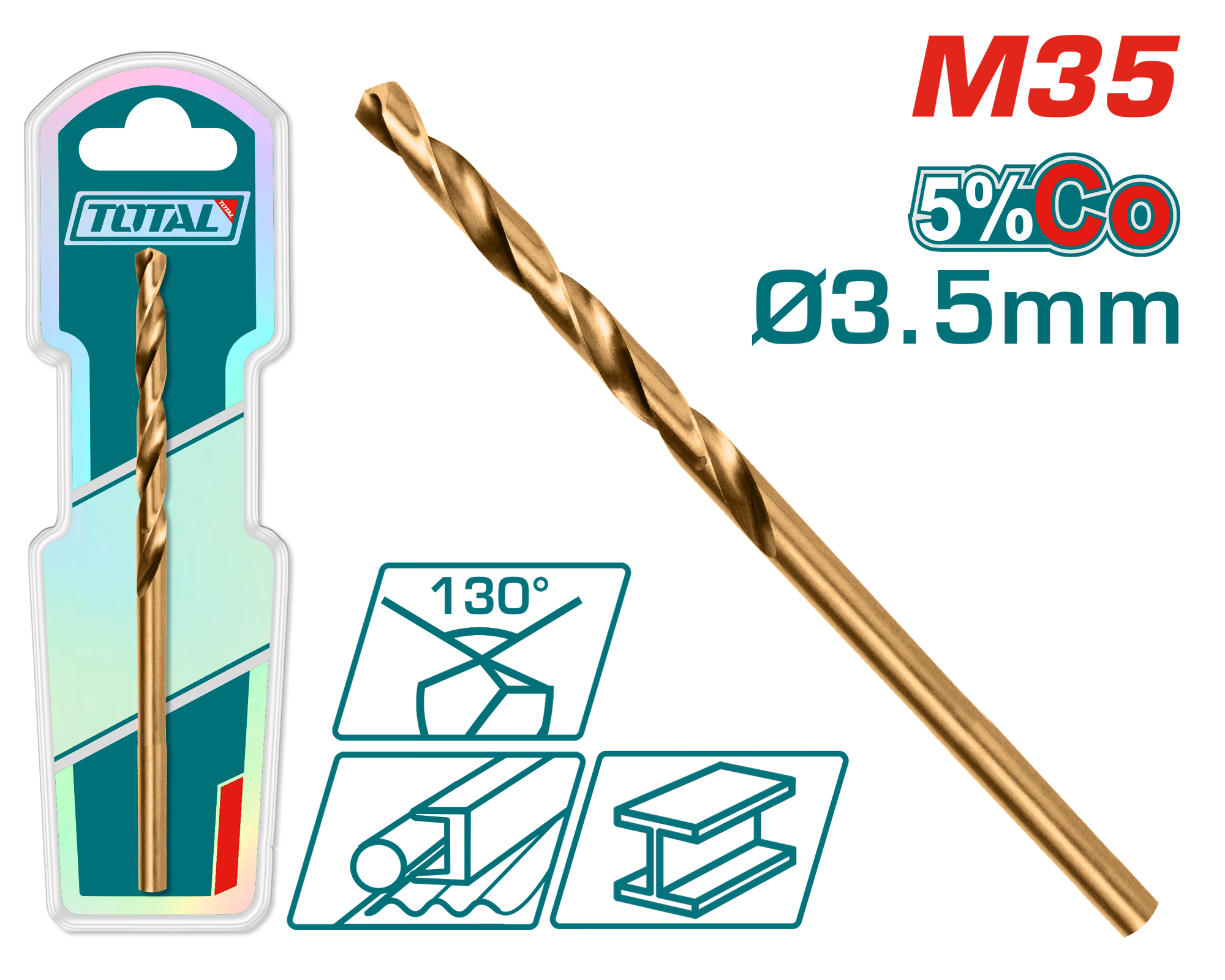 Total HSS-CO M35 Cobalt Iron Bit - 3.5 mm High Speed Steel Total HSS-CO M35 Cobalt Iron Bit - 3.5 mm High Speed Steel