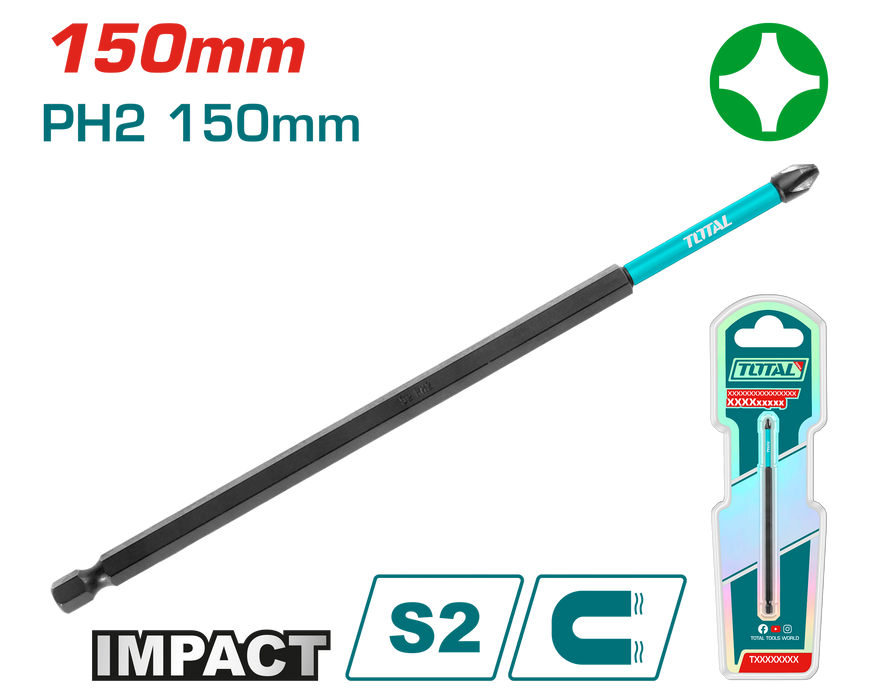 Total PH2 Phillips Impact Screwdriver Bit 150mm