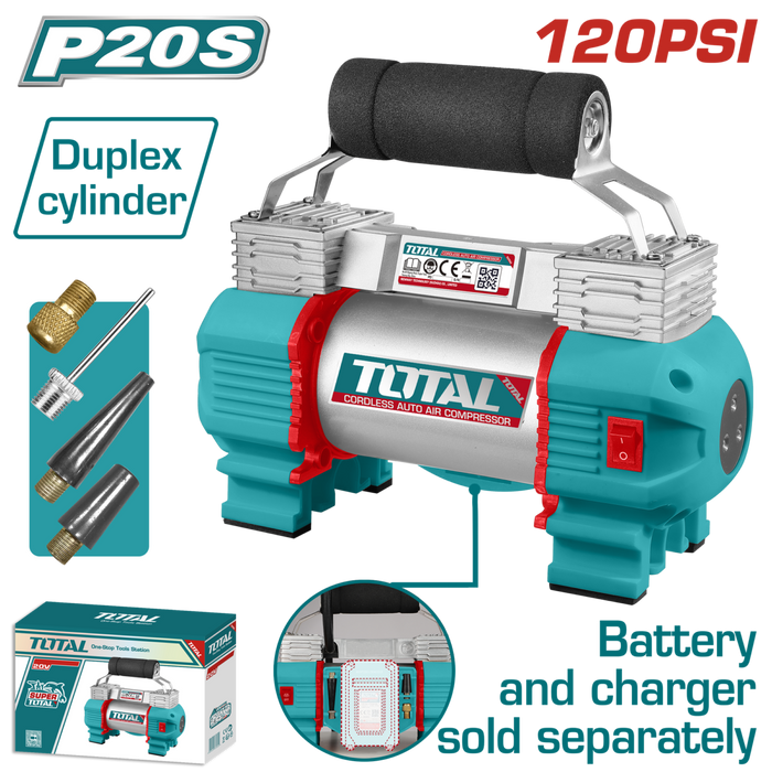 ضاغط هواء تلقائي لاسلكي 20V – 120PSI أسطوانة ثنائية لضخ سريع وموثوق