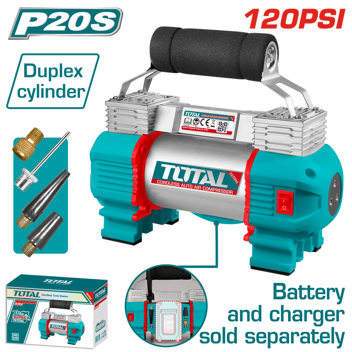 ضاغط هواء تلقائي لاسلكي 20V – 120PSI أسطوانة ثنائية لضخ سريع وموثوق