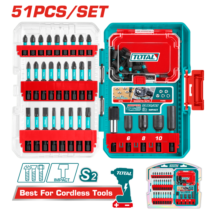 مجموعة Bits مفك البراغي بتأثير 51 قطعة مع حوامل مغناطيسية من TACSDL25106