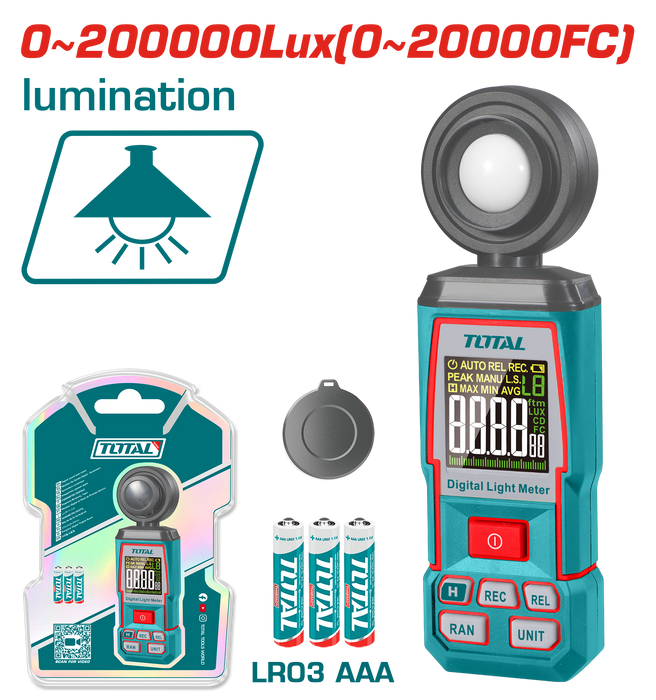 مقياس شدة الإضاءة الرقمي TOTAL دقة عالية حتى 200,000 لوكس