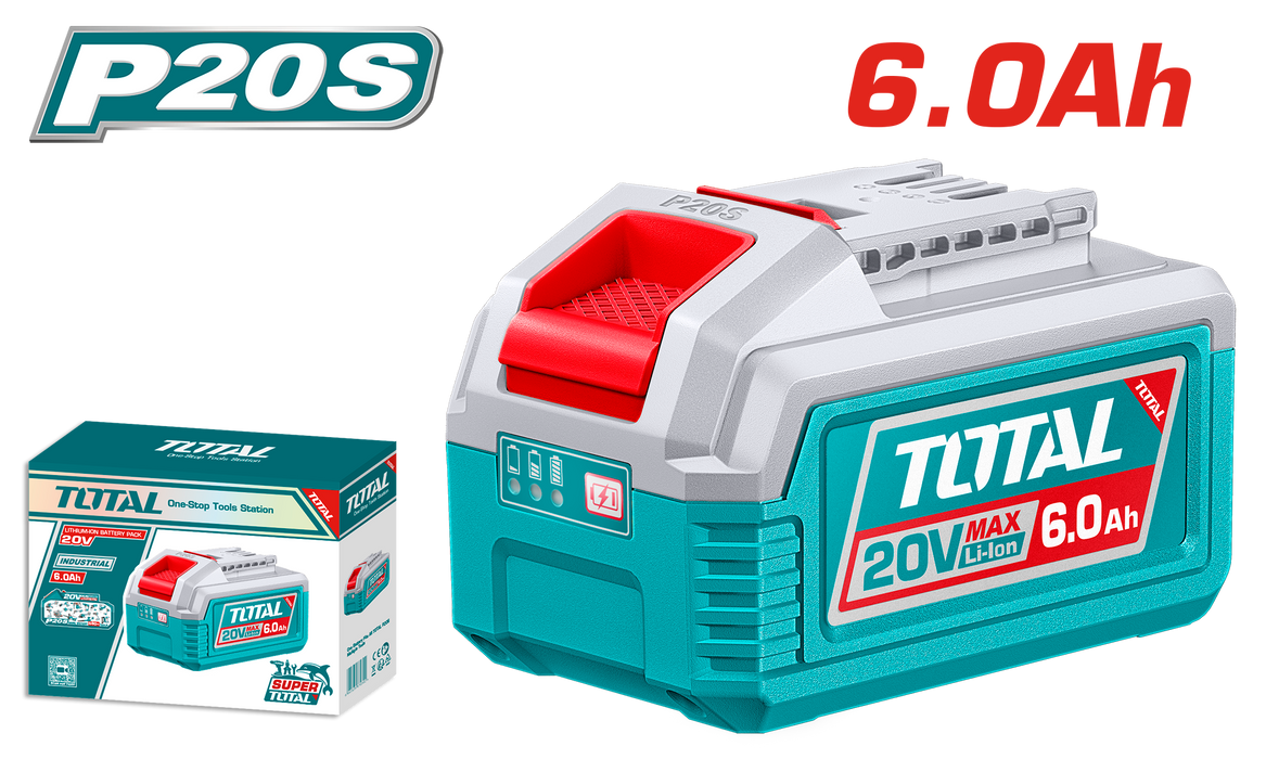 مجموعة بطاريات ليثيوم-أيون TOTAL 20 فولت 6.0AH مع مؤشر LED للسلسلة P20S