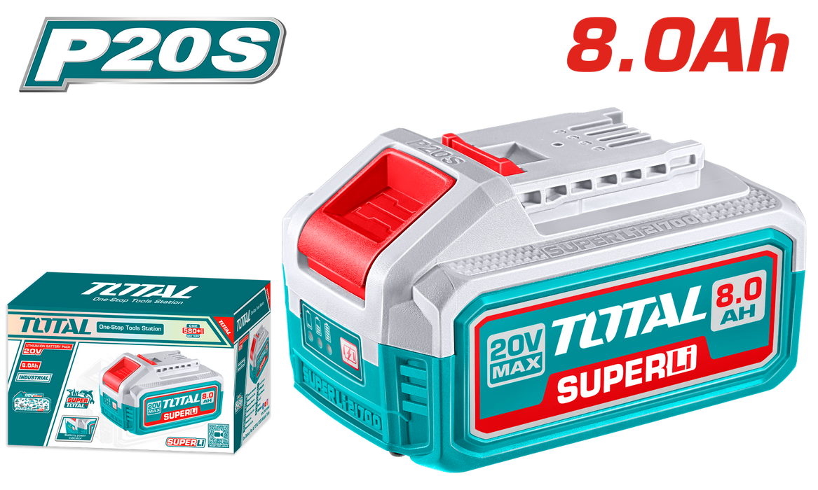 باقة بطارية Lithium-Ion TOTAL 20V 8.0AH مع مؤشر LED لسلسلة P20S