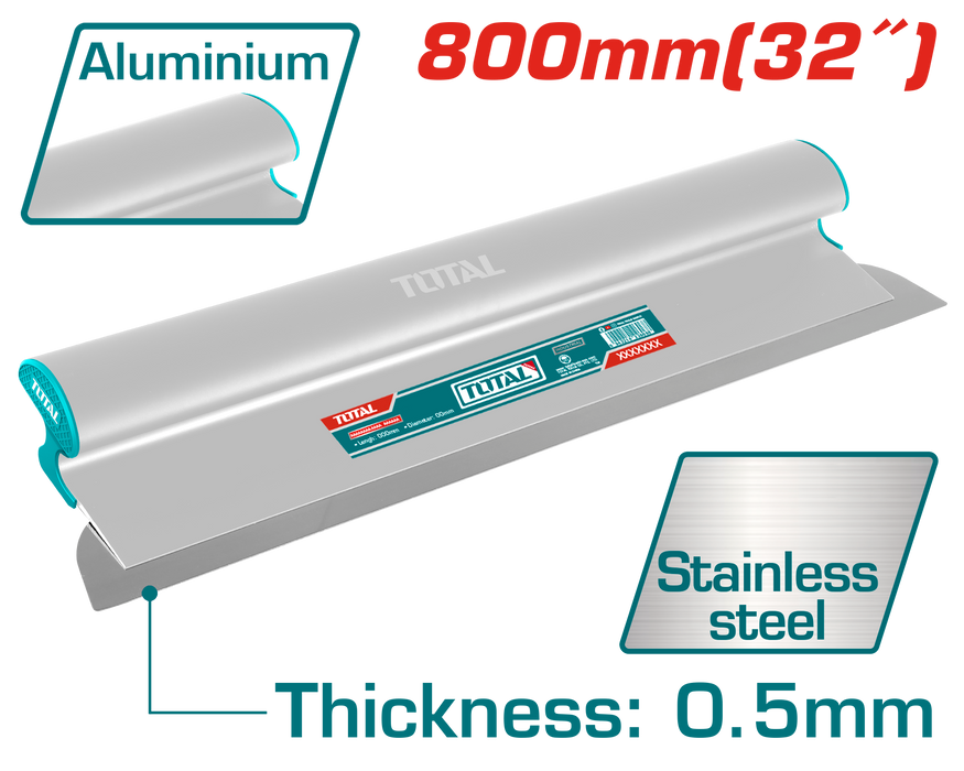 شفرة تجميل الجدران TOTAL بطول 800 ملم من الفولاذ المقاوم للصدأ لإنهاء احترافي