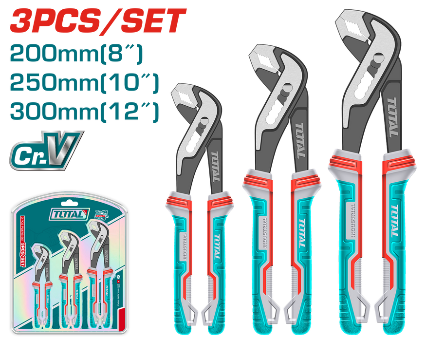 طقم لكماك مضخات 3 قطع كروم فانيا مع مقبض مريح TPR لمهام السباكة