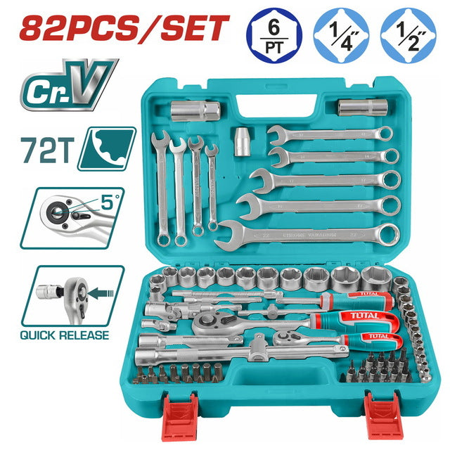 طقم بوكسات 82 قطعة 1/4" و 1/2" من توتال Total