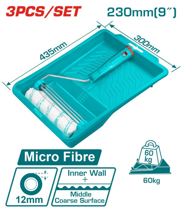 طقم فرشاة أسطوانة TOTAL 3 في 1 للجدران 230 مم مع ملحقات احترافية
