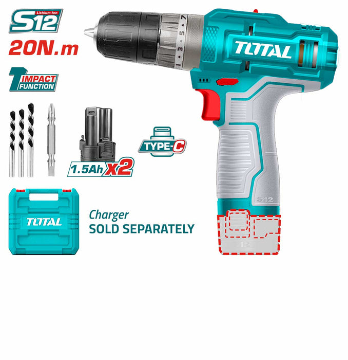 Rechargeable drill with 12 volt hammer from Total
