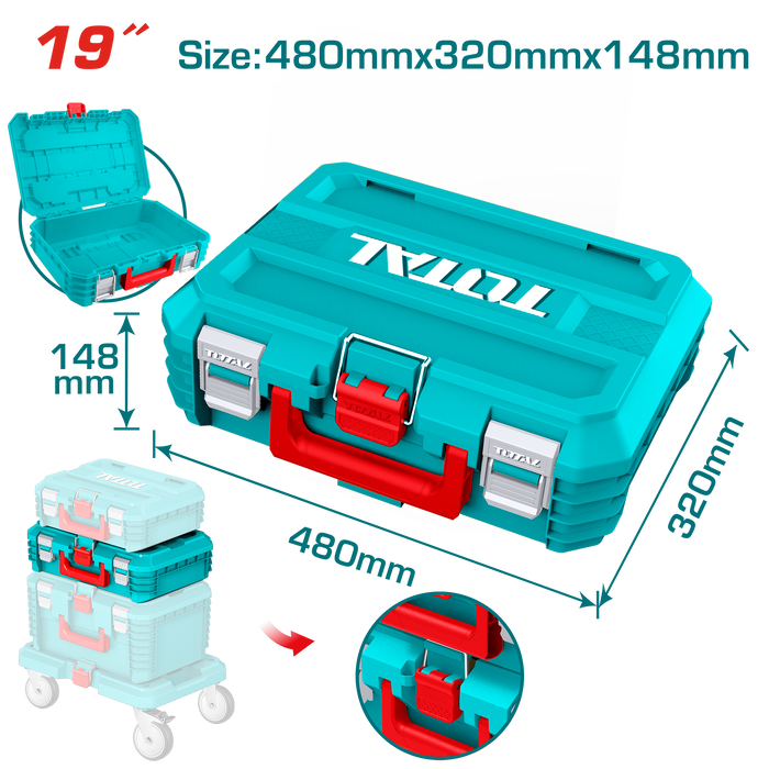 صندوق أدوات قابل للتراص 19" من بلاستيك بي بي بتصميم مريح وخفيف