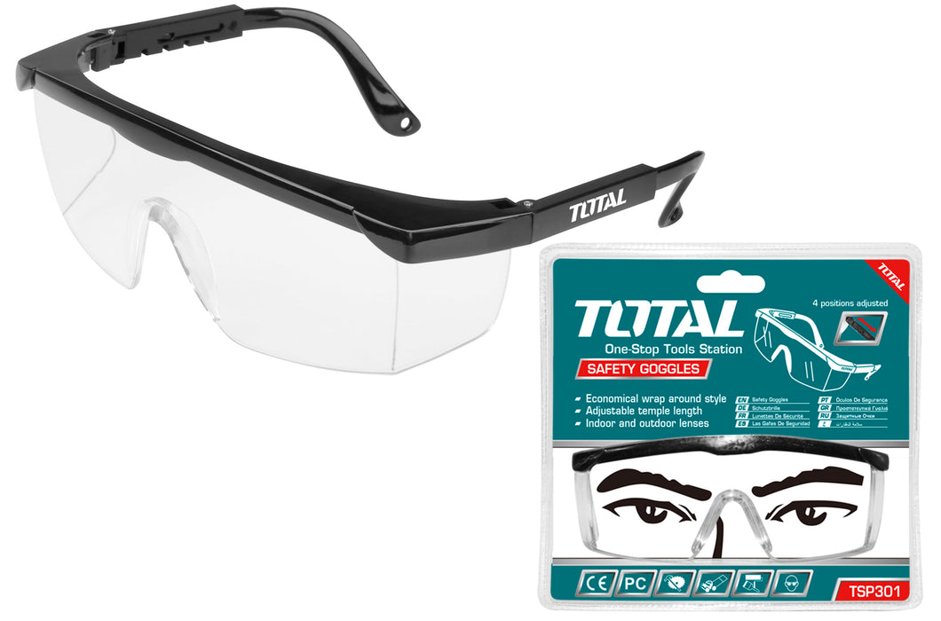 نظارة أمان TOTAL TSP301 شفاف مع تصميم محيطي وحماية جانبية adjustable طول الدعامات.