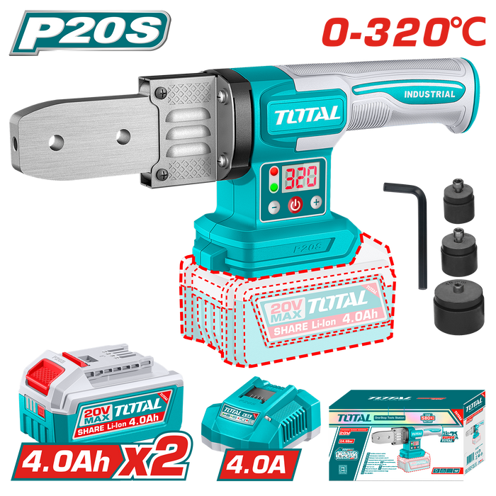 أداة لحام الأنابيب البلاستيكية TOTAL 20 فولت مع بطاريتين و3 رؤوس لحام