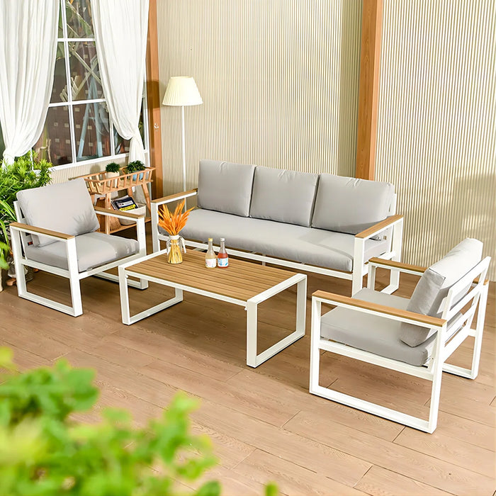 Modern Outdoor Aluminum Sofa Set – Weather-Resistant with Soft Cushions