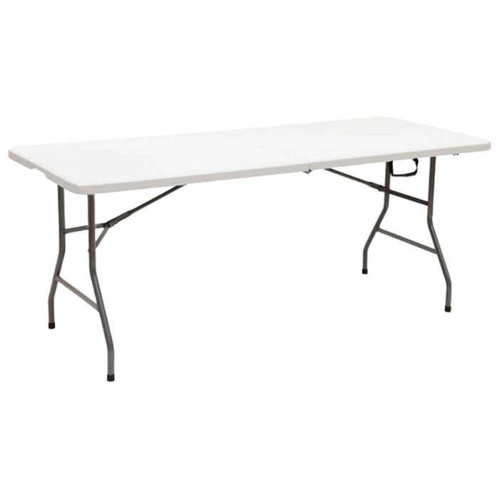 طاولة قابلة للطي من البلاستيك شديد التحمل مع أرجل معدنية