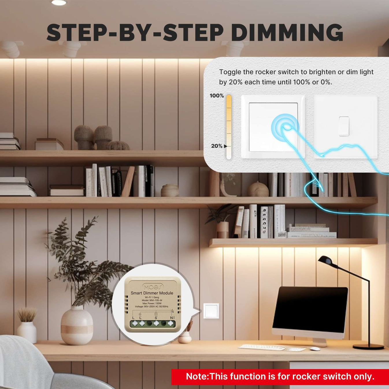 Mini Hidden Smart Switch - 150W - Wi-Fi Mini Hidden Smart Switch - 150W - Wi-Fi
