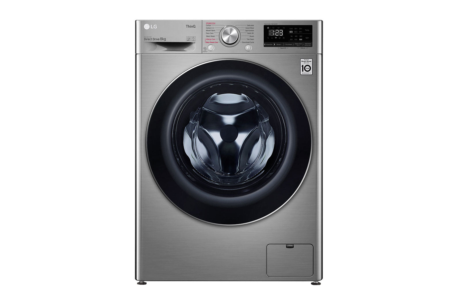 LG 8kg Front Load Washing Machine, AI Direct Drive Motor, Steam, Silver