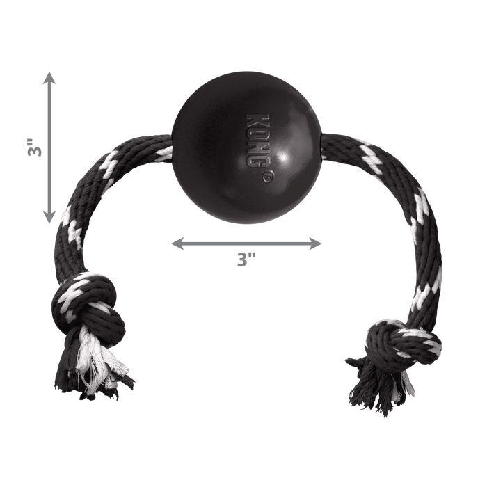 كرة إكستريم مع حبل (كبيرة) - مطاط KONG Extreme وحبل قطن 100% للعب التفاعلي للكلاب من Kong