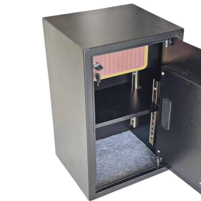 خزنة E70 الحديدية 21 كغم قاصة منزلية ومكتبية بمقبض يدوي ورف متحرك