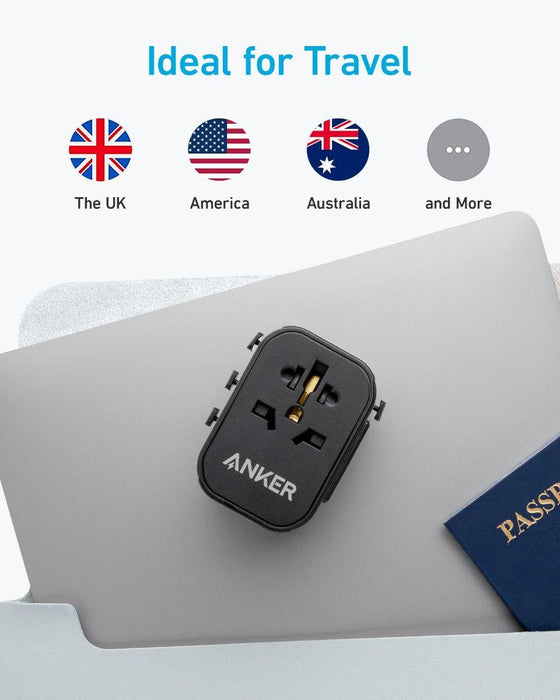 محول سفر USB-C بقوة 30W لشحن سريع 4 في 1 ومأخذ تيار متردد من Anker