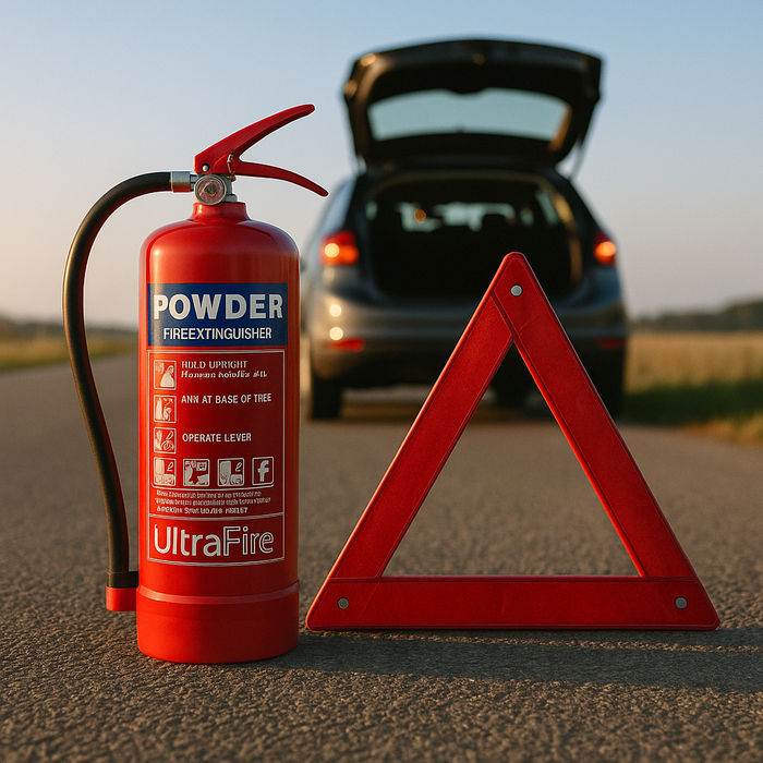 طفاية حريق + مثلث تحذير