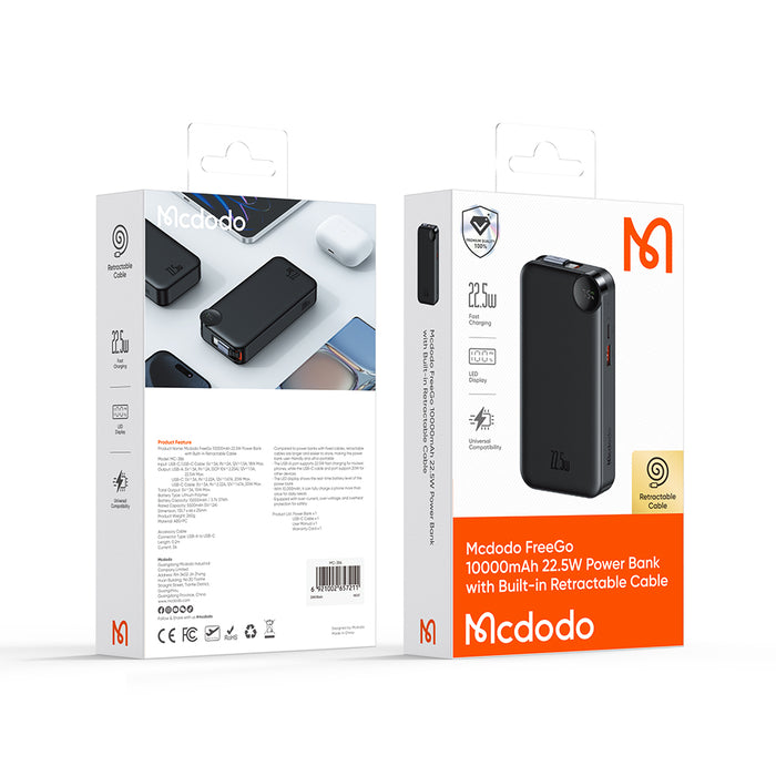 باور بانك مدمج بسلك قابل للسحب 10000mAh بقدرة 22.5 واط من مكدودو من Mcdodo