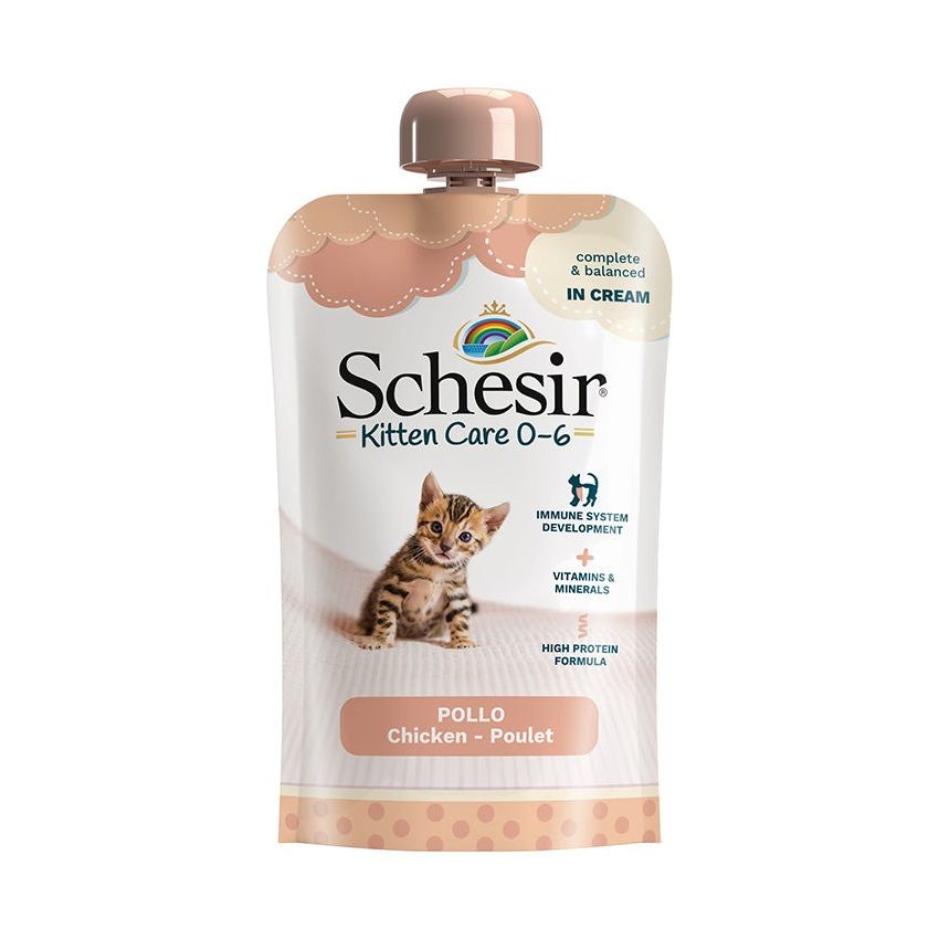 SCHESIR كيس كريمة للقطط 0-6 أشهر دجاج 20X150G طعام رطب مكتمل ومتوازن بشرائح دجاج