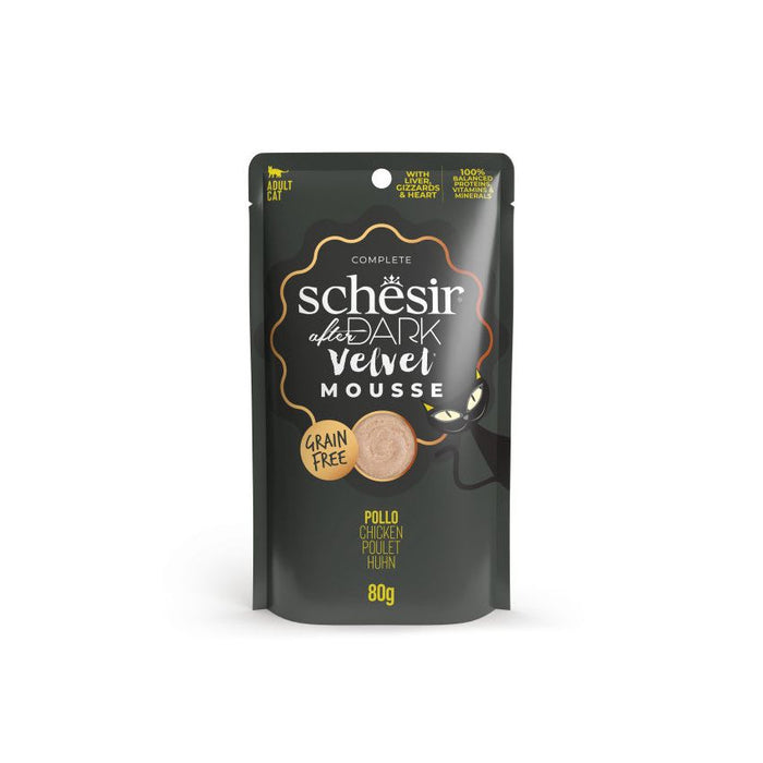 SCHESIR أفتر دارك موس مخملي مع شرائح دجاج حقيقية 12X80G للقطط