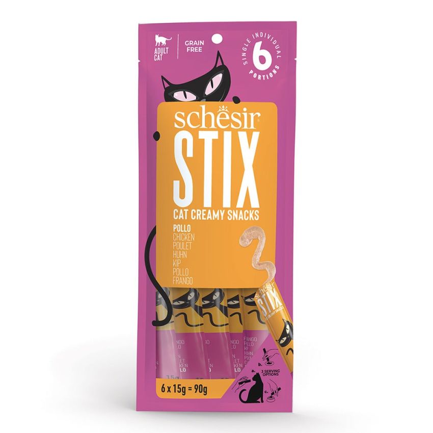 SCHESIR STIX مكافآت كيسية للقطط - دجاج 12X6X15G موس كريمي غني بالبروتين SCHESIR STIX مكافآت كيسية للقطط - دجاج 12X6X15G موس كريمي غني بالبروتين