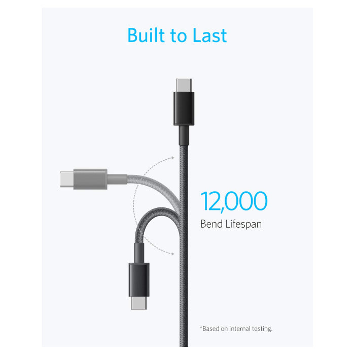 كابل نايلون USB-C إلى USB-C 6ft يدعم PD حتى 60W للشحن السريع من Anker