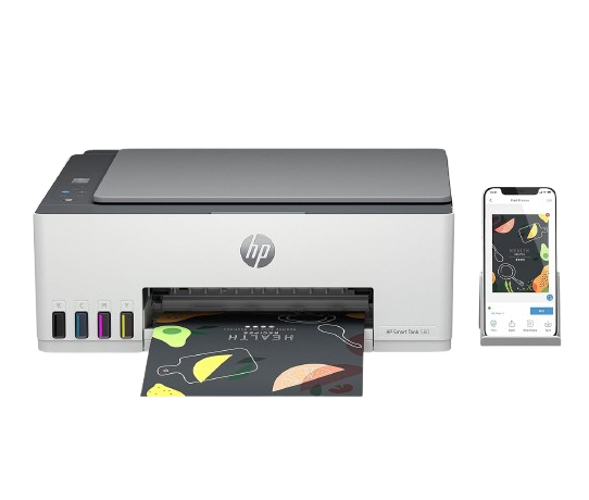 طابعة HP سمارت تانك 580 لاسلكية متعددة الوظائف بتصميم مدمج للمساحات الصغيرة