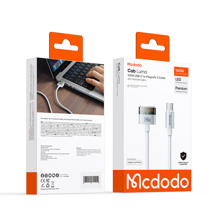 كابل مغناطيسي USB-C إلى MagSafe 3 بقوة 140 واط وطول 2 متر لشحن سهل وسريع من Mcdodo