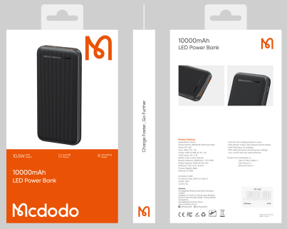 باور بانك مزدوج USB سعة 10000mAh بقوة 10.5 واط مع كابل Type-C ودليل استخدام من Mcdodo