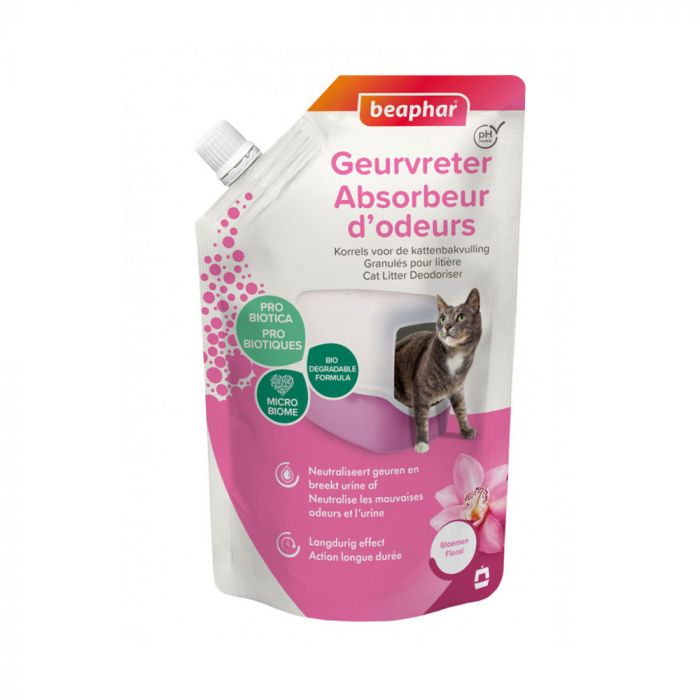 مزيل الروائح بيوفار أوركيد 400 جرام، مسحوق حبيبات يمتص البول وقابل للتحلل.