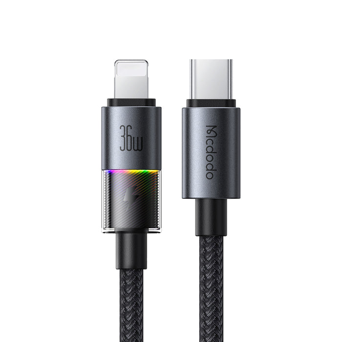 كابل USB-C إلى Lightning بطول 1.2م، يدعم شحن سريع 36 واط مع 7 أضواء ملونة مذهلة من Mcdodo
