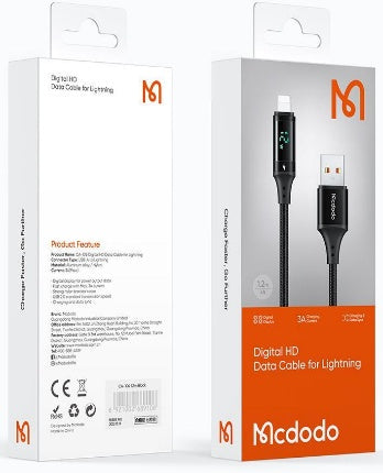 كابل ميكرو USB بشاشة رقمية 1.2م، يدعم الشحن السريع QC4.0 والتيار حتى 3 أمبير من Mcdodo
