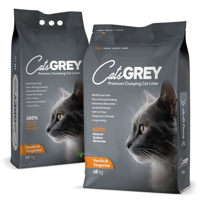 SANICAT Cats Grey 10KG Instant Clumping Cat Litter 100% Natural Bentonite Vanilla &amp; Mandarin