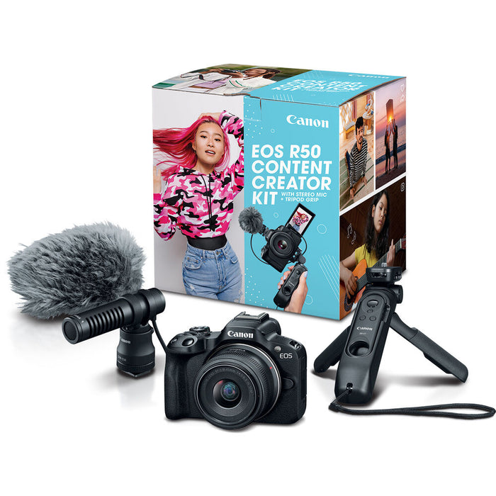 كاميرا كانون EOS R50 بدقة 24.2 ميجابكسل وفيديو 4K UHD 30p مع عدسة وميكروفون من Canon