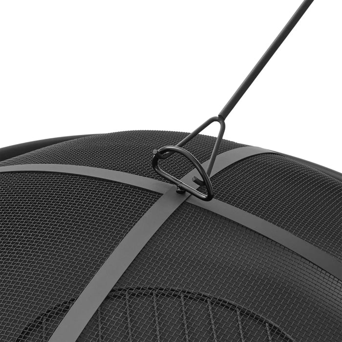 مدفأة حطب دائرية 28 إنش من فولاذ أسود للأماكن الخارجية مع ميزات حماية