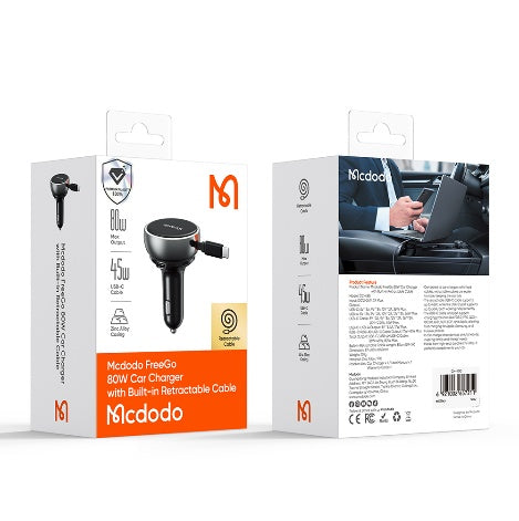 شاحن سيارة Mcdodo 80 واط بكابل قابل للسحب وشحن سريع لثلاثة أجهزة من Mcdodo