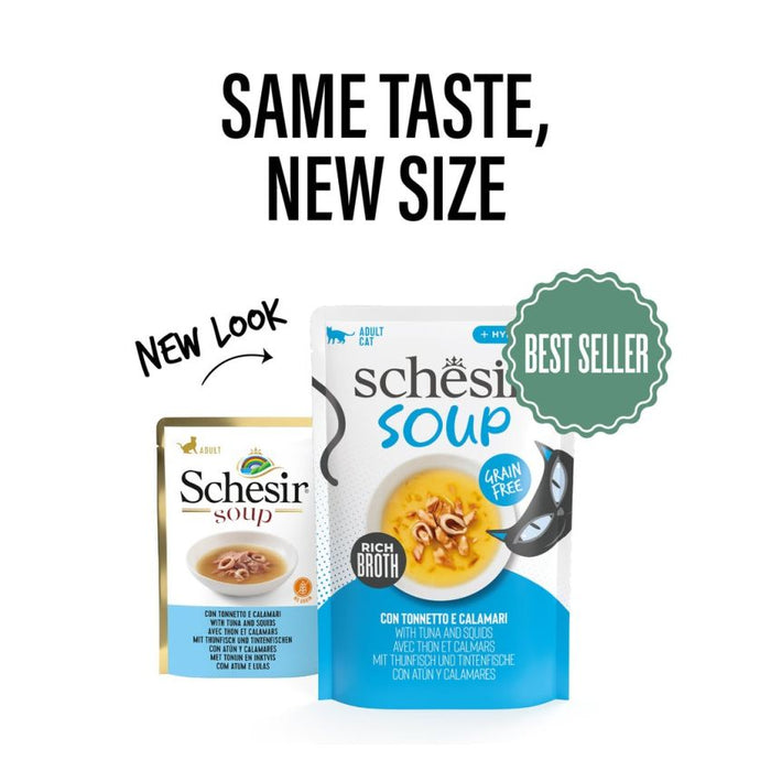 SCHESIR شوربة طعام قطط رطب تونة وحبار كيس 12x40g IE(NEW) غني بالفيتامينات للقطط