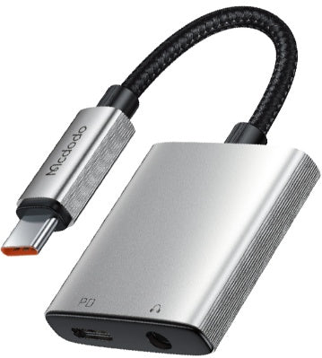 محول صوتي 2 في 1 USB-C إلى USB-C + DC 3.5 مم، شحن سريع 60 واط، 12.5 سم من Mcdodo