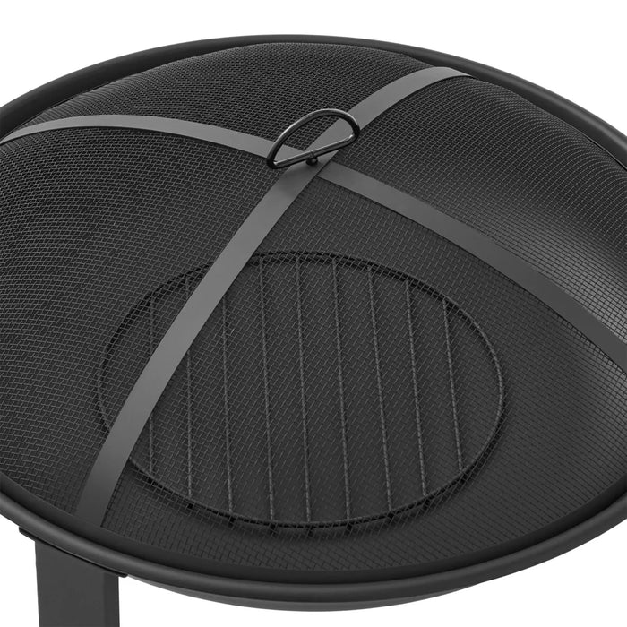 مدفأة حطب دائرية 28 إنش من فولاذ أسود للأماكن الخارجية مع ميزات حماية