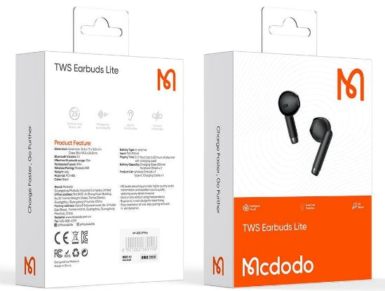 سماعات الأذن TWS ببطارية 25mAh تدعم الشحن اللاسلكي بلوتوث V5.0 ومقاومة ماء IPX4 من Mcdodo