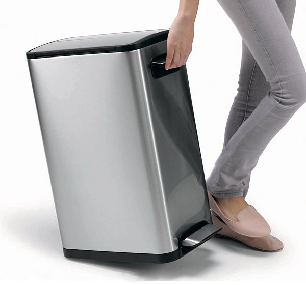 سلة مهملات إيكو إكوفلاي 30 لتر مع غطاء مزدوج وعجلات للفولاذ المقاوم للبصمات