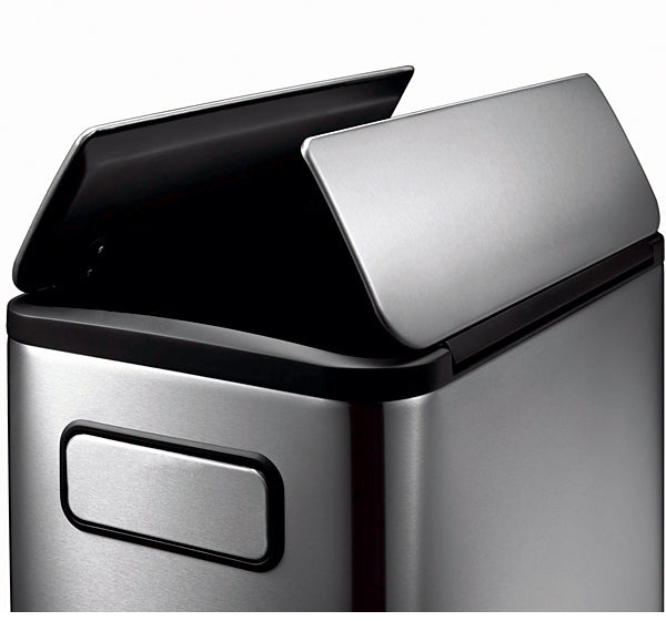 سلة مهملات إيكو إكوفلاي 30 لتر مع غطاء مزدوج وعجلات للفولاذ المقاوم للبصمات