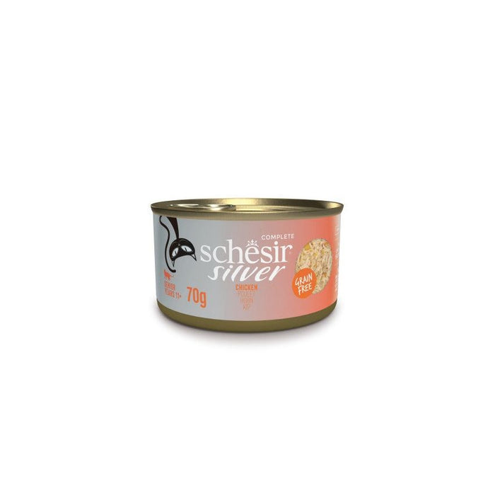 SCHESIR SILVER علب طعام متكامل للقطط دجاج 12X70G شرائح دجاج حقيقية