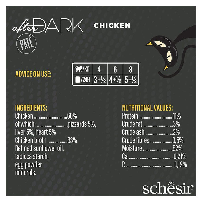 SCHESIR AFTER DARK علبة باتيه مفروم دجاج حقيقي 12x80G غني بالبروتين للقطط