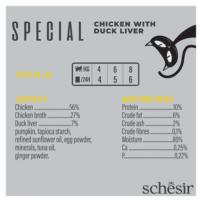 SCHESIR موس ناعم للقطط الانتقائية دجاج وكبد بط 12X70G-N للقطط
