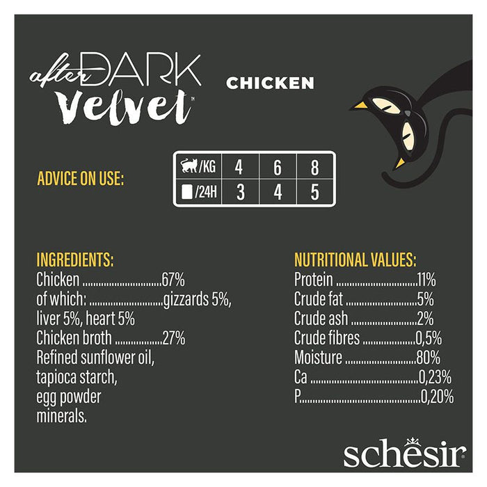 SCHESIR أفتر دارك موس مخملي مع شرائح دجاج حقيقية 12X80G للقطط